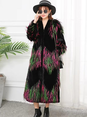 christmas outfit Sonicelife Spring Winter Colorful Long Fluffy Patchwork Faux Fur Coat Women with Deep V Neck  Luxury Designer Emo Clothes 2025