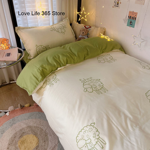 Sonicelife Ins Nordic Pastoral Style blue Floral Duvet Cover With Pillow Case Princess Bed Sheet Kids Girls Bedding Set King Queen Cute