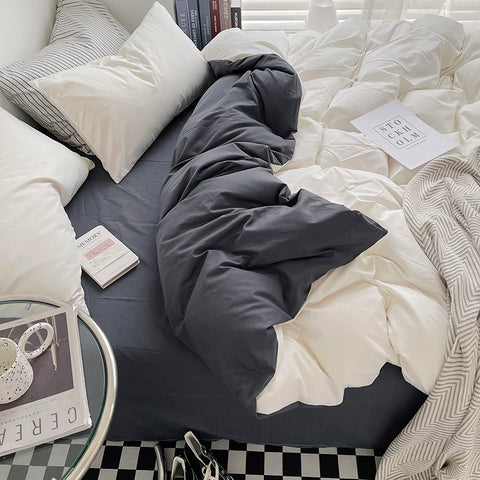 Sonicelife 2024 New Bedding Set Ins Nordic Style White Washed Cotton 4 pcs Bed Sheet Set For Girls Duvet Cover and Pillowcase