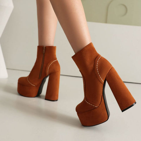 thanksgiving outfit Sonicelife Sexy Female Ankle Boots Round Toe Ultrahigh Heels 12.5cm Platform Hill Flock Suede Big Size 44 Booties