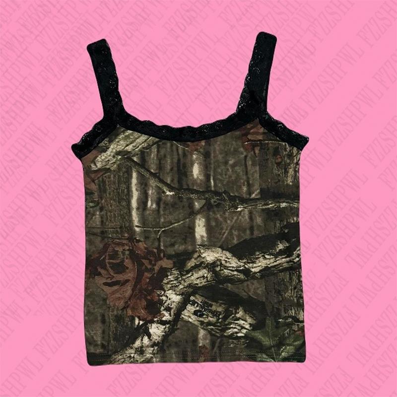 Sonicelife Pattern Aesthetic Lace Y2K Punk Halter tops Singlet Woman Vintage Clothes 2000s Slim Grunge Classic Rock Summer Gothic emo Sling