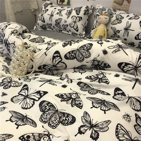 Sonicelife Ins Style Fashion Butterfly Bedding Set For Girls Boys Double Size Flat Sheet Duvet Cover Pillowcase Bed Linen Home Textile