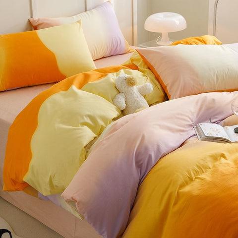 Sonicelife Gradation Pink Color Bedding Set Flat Bed Sheet Duvet Cover Single Double Full Queen King Bedclothes Ins Pure Bedroom Linen