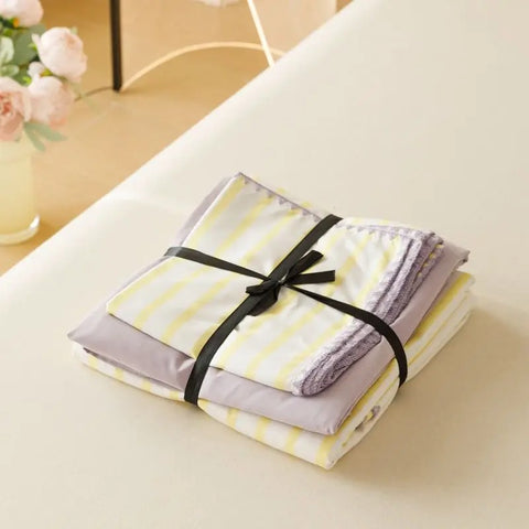 Sonicelife Ins Nordic Duvet Cover Set Quilt Set Korean Style Striped Bed Sheet Set For Girls Bedding Set For Bedroom