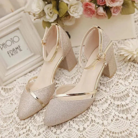 Sonicelife Women Fashion High Quality Silver Wedding High Heel Shoes Female Golden Party Night Club Pumps for Spring