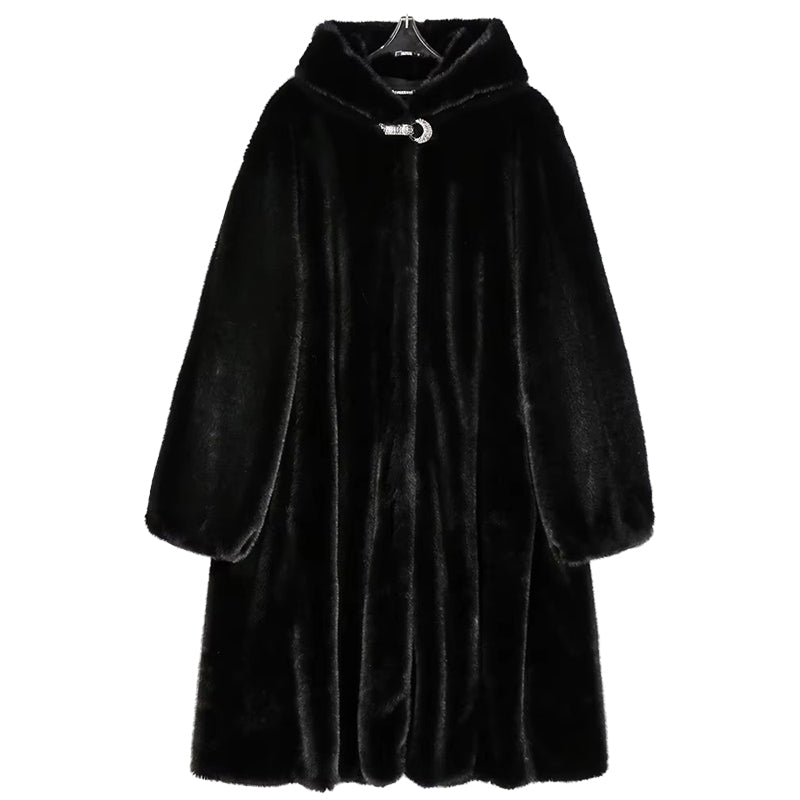 christmas outfit Sonicelife Winter Elegant Long Black Thick Warm Fluffy Faux Mink Fur Coat Women with Hood Plus Size Fluffy Jacket 5xl 6xl 7xl