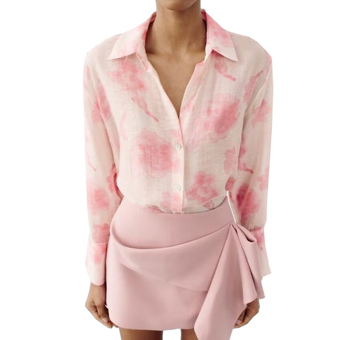 Sonicelife Women's Single Breasted Long Sleeved Top Printed Shirt Commuting Style Versatile New Fashion