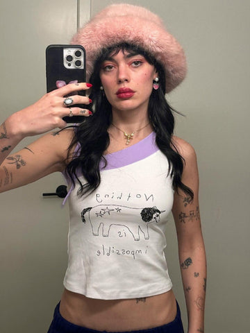 Sonicelife Hotsweet Y2k Camisole Women Streetwear Hipster Vintage 2000s Cute Kawaii Lettes Printed Lace-up Crop Tank Tops Female