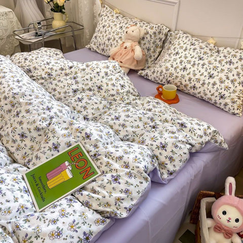 Sonicelife Flowers Rabbit Bedding Set Ins No Filler Single Queen Size Duvet Cover Flat Sheet Pillowcase Girls Boys New Comforter Duvet