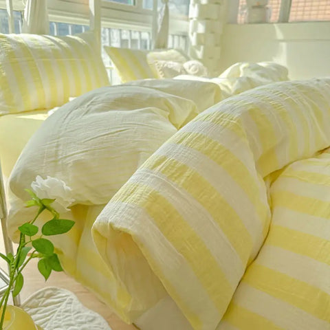 Sonicelife Ins Korean Style Duvet Cover Set Quilt Set Striped Bed Sheet Set For Girls Bedding Set For Bedroom