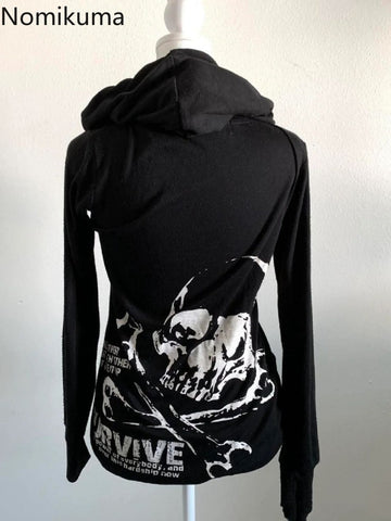 Sonicelife Streetwear BF Graffiti Hoodie 2025 Women's Clothing Vintage Fashion Causal Coats Y2k Tops Hooded Zipper Skull Korean Sweatshirts