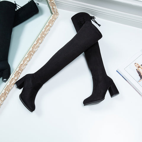 Sonicelife New Autumn Pointed Toe Over-the-knee Boots Women's Shoes Winter High-heeled Small High-heeled Elastic Fleece Tight-fitting Boots