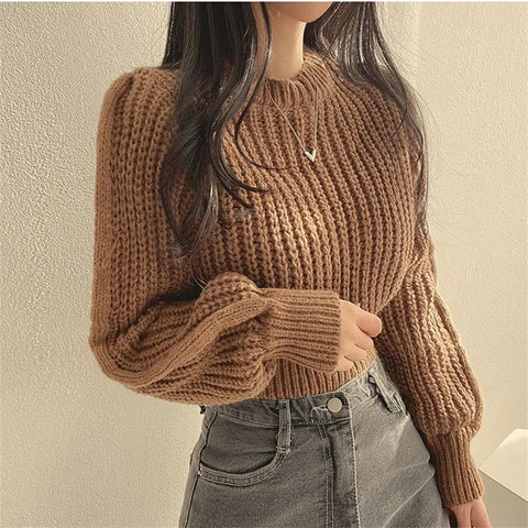 Sonicelife Loose Vintage Harajuku Lantern Long Sleeve Women Sweater Korean Autumn Winter Knitwear Soft Warm Tops Chic Solid Femme Jumpers