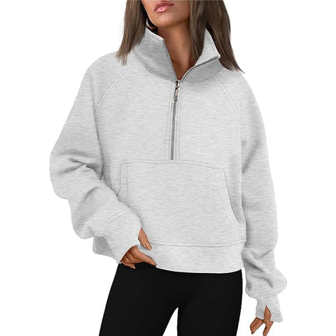 Black Friday Sonicelife Casual Half Zipper Plush Hoodies Women Loose Solid Lapel Pockets Sweat Shirt Female Autumn Chic Warm Sports Yoga Outwear