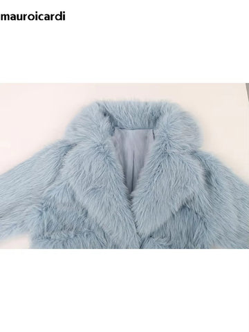 christmas outfit Sonicelife Winter Short Oversized Hairy Soft Thick Warm Black Faux Fur Coat Women Loose Luxury Blue White Pink Fluffy Jacket