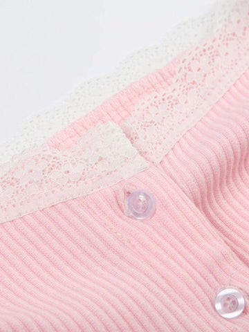 Sonicelife Puff Sleeve Pink Slim Short Sleeve Knits