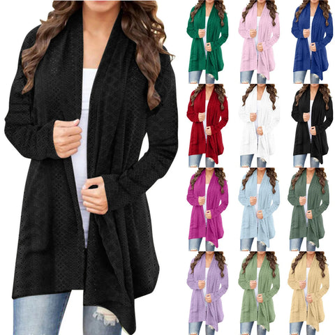 christmas outfit Sonicelife Women's Cardigan Sweater Fall Open Front Knit Oversized Cardigans Duster Coats with Pockets Warm Casual Simple Cardigan