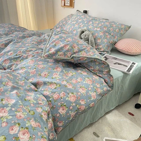 Sonicelife Floral Dream Bedding Set Soft Cotton Duvet Cover Queen King Size Pillowcase Bed Linens