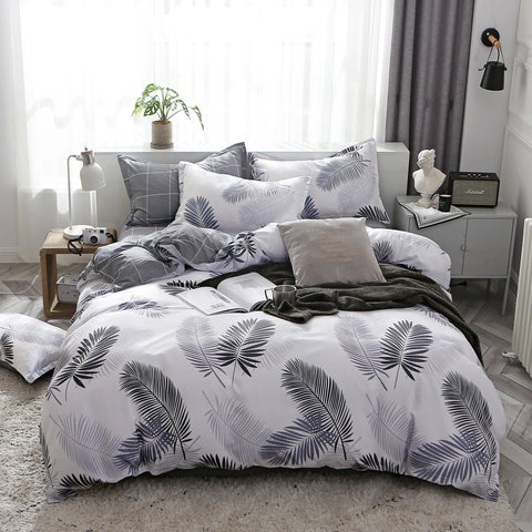 Sonicelife Grey Geometric Pattern Duvet Cover Four set series for Adults Teens Polyester Bedding Set with Zip Closure Comforter Covers