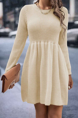 Sonicelife hoco dresses Solid Color Shirring Long Sleeve Knitted Dress