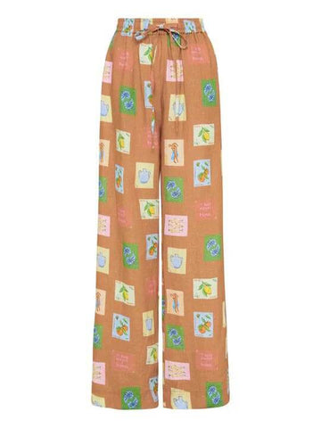 Sonicelife-Loose Wide-Leg Trousers With Ethnic Botanical Floral Print