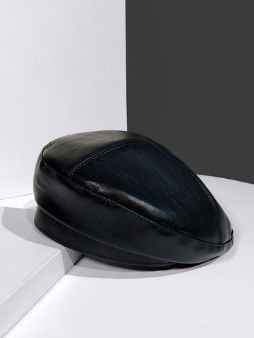 Sonicelife-Faux Leather Beret Hat