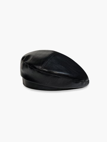 Sonicelife-Faux Leather Beret Hat