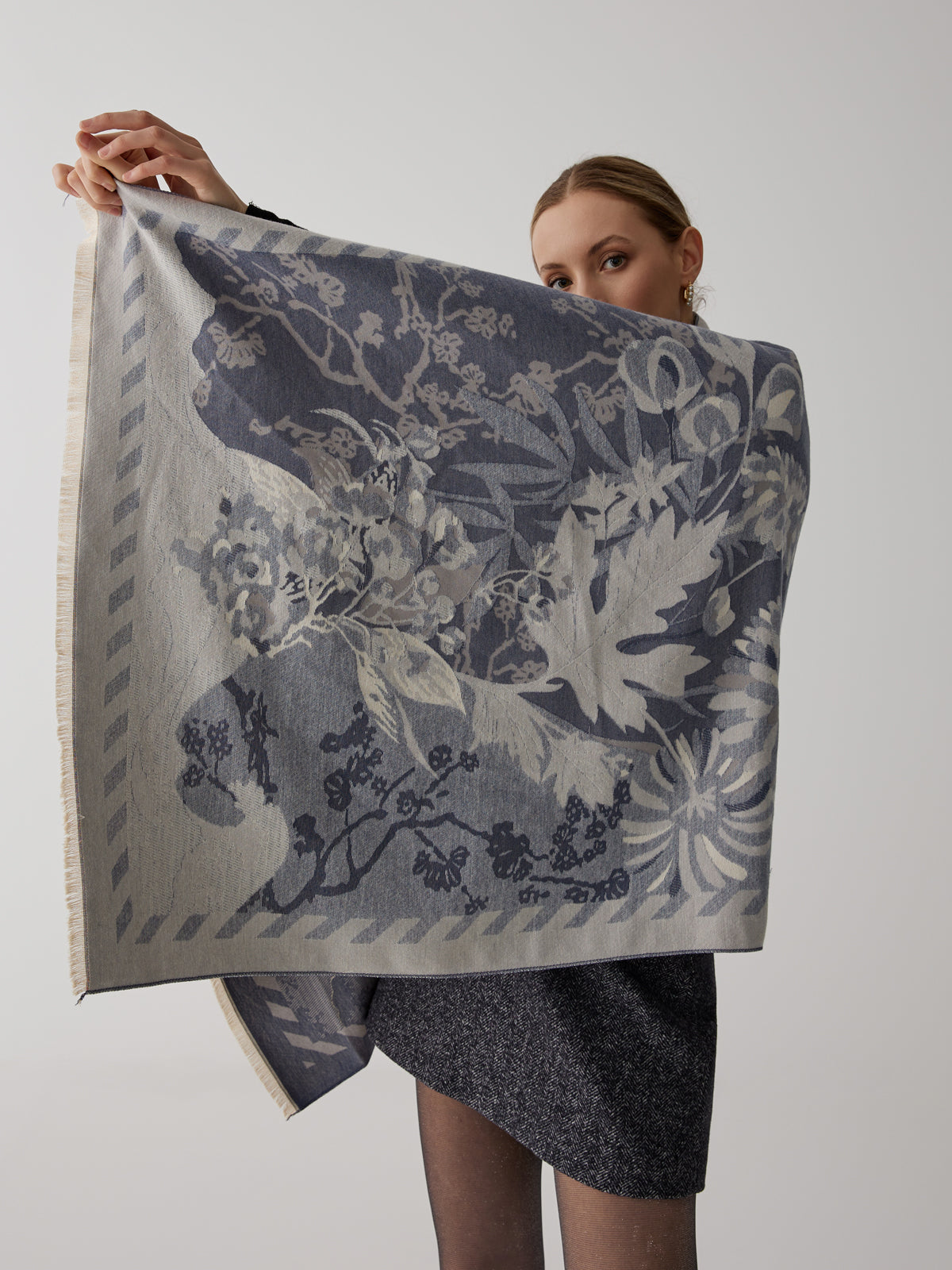 Sonicelife-Vintage Plant Flower Jacquard Cotton Scarf