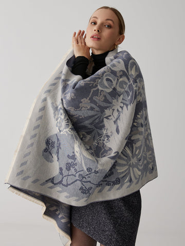 Sonicelife-Vintage Plant Flower Jacquard Cotton Scarf