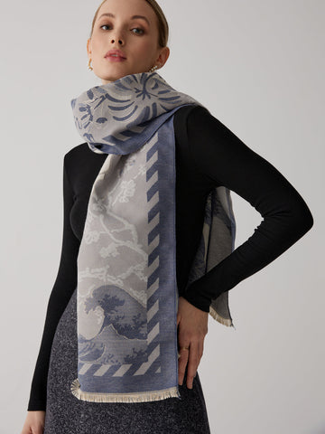 Sonicelife-Vintage Plant Flower Jacquard Cotton Scarf