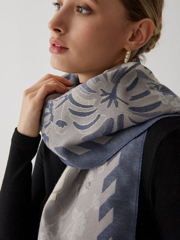 Sonicelife-Vintage Plant Flower Jacquard Cotton Scarf