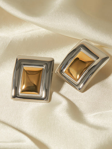 Sonicelife-Two Tone Rectangular Earrings