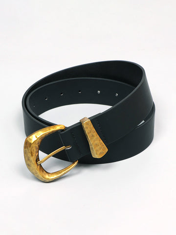 Sonicelife-Gold Buckle Faux Leather Belt