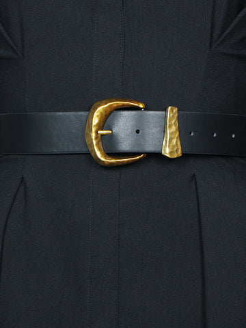 Sonicelife-Gold Buckle Faux Leather Belt