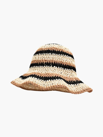 Sonicelife-Striped Straw Bucket Hat