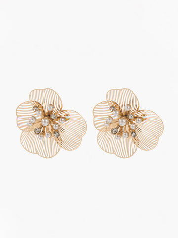 Sonicelife-Pearl Etched Flower Earrings