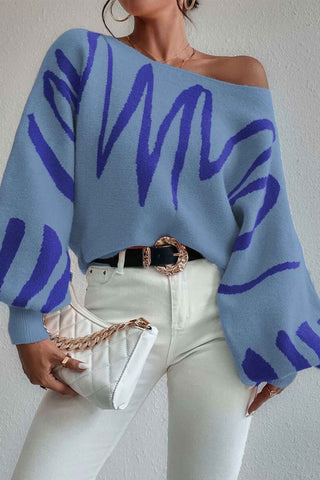 Sonicelife Geometric Lantern Sleeve Knitted Sweater