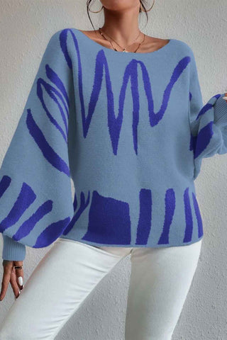 Sonicelife Geometric Lantern Sleeve Knitted Sweater