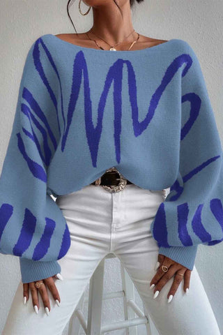Sonicelife Geometric Lantern Sleeve Knitted Sweater