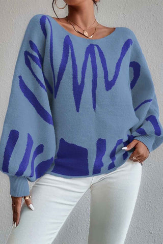Sonicelife Geometric Lantern Sleeve Knitted Sweater