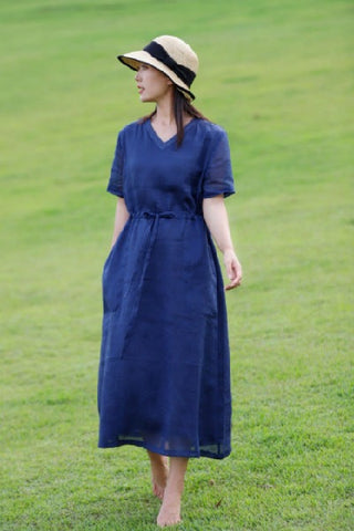 Sonicelife Blue Ramie Dress