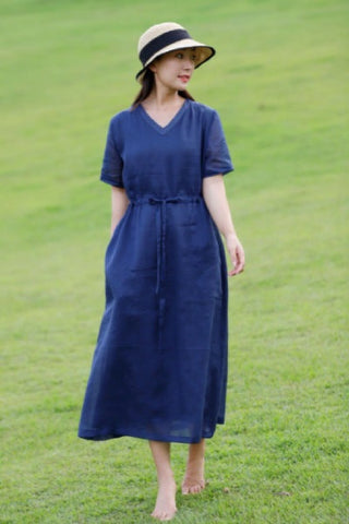 Sonicelife Blue Ramie Dress