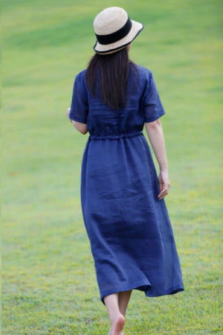 Sonicelife Blue Ramie Dress