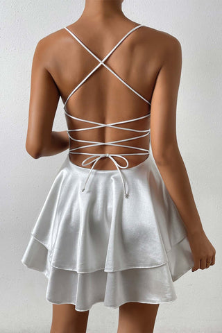 Sonicelife hoco dresses Backless Strappy Tiered Cami Dress