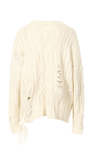 Sonicelife Beige Twist Ruffled Hole Sweater