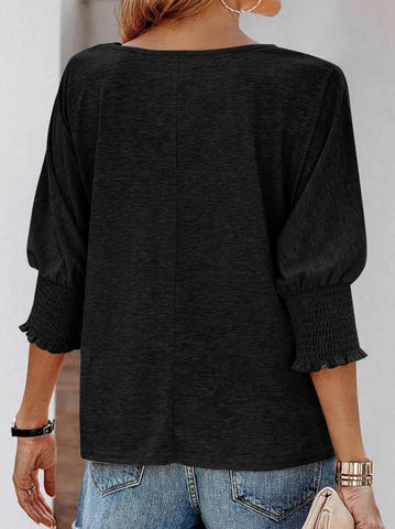 Sonicelife-Simple 3/4 Sleeves Crew Neck Basic Blouse
