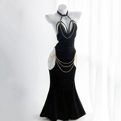 Sonicelife Black Albedo Backless Cosplay Dress