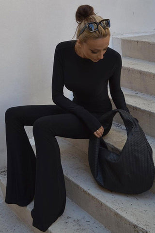 Sonicelife-Black Backless Wide Leg Jumpsuits