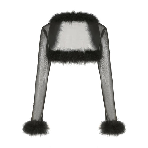 Sonicelife Black Bodycon Sleeveless Dress & Sheer Fur Shrug