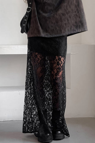 Sonicelife-Black Lace Midi Skirt